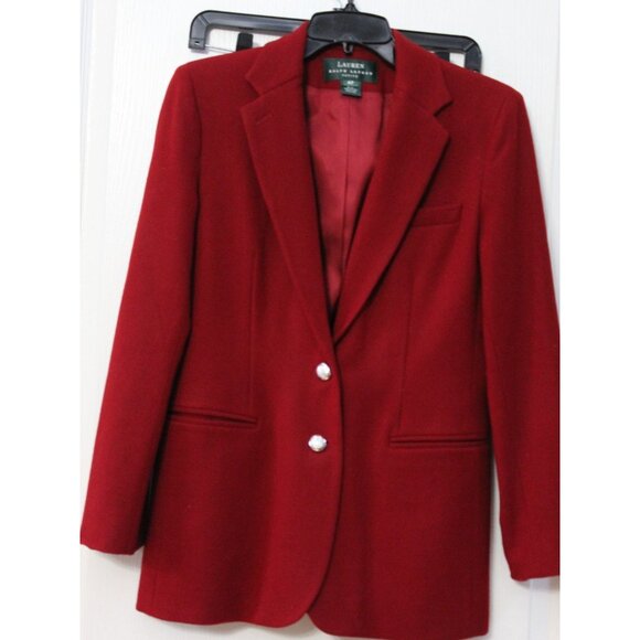 Lauren Ralph Lauren Red Wool Classic Blazer Jacket w Silver Buttons Size 4P - Picture 2 of 12